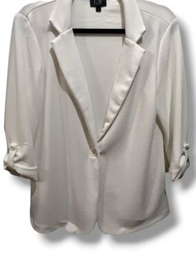 LM Lola Morena Women’s White Textured Collared Blazer Button Up Career Fashion